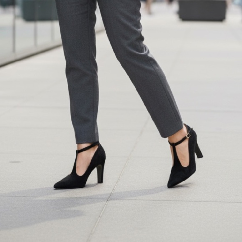 Michel Perry Black T-Strap Heels